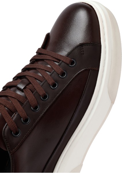 Erkek Kahverengi Bağcıklı Kalın Tabanlı Deri Sneaker 25WFD610918