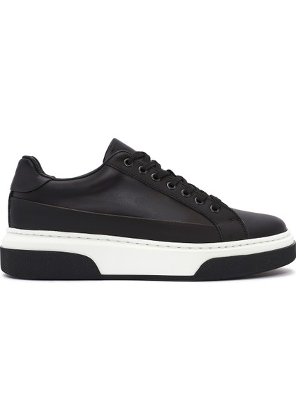 Erkek Siyah Bağcıklı Kalın Tabanlı Deri Sneaker 25WFD610918