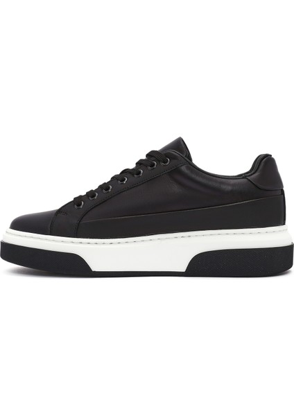 Erkek Siyah Bağcıklı Kalın Tabanlı Deri Sneaker 25WFD610918 fiyatları