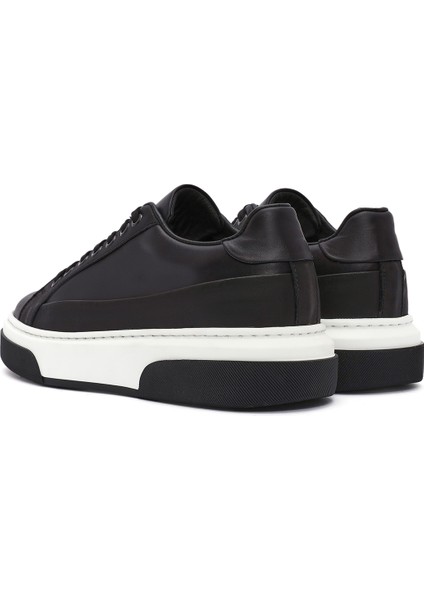 Erkek Siyah Bağcıklı Kalın Tabanlı Deri Sneaker 25WFD610918 indirimleri