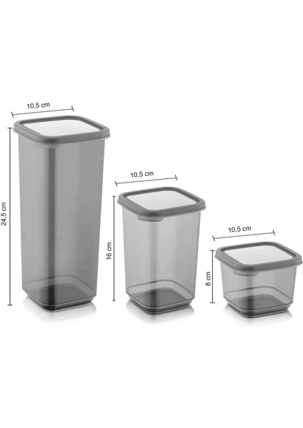 24'lü Set Kapaklı Kare Erzak Saklama Kabı Antrasit 8x(0,50 Lt-1,10 Lt -1,70 Lt) Etiket Hediyeli fırsatları