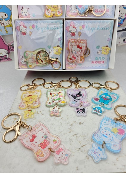 Sanrio Kawaii Şeffaf Baskılı Parıltılı Sevimli Anahtarlık Çanta Süsü Hediyelik Model Seçenekli 1ADET