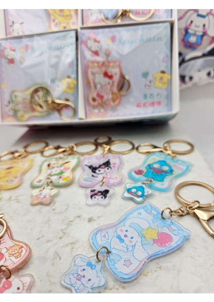Sanrio Kawaii Şeffaf Baskılı Parıltılı Sevimli Anahtarlık Çanta Süsü Hediyelik Model Seçenekli 1ADET modelleri
