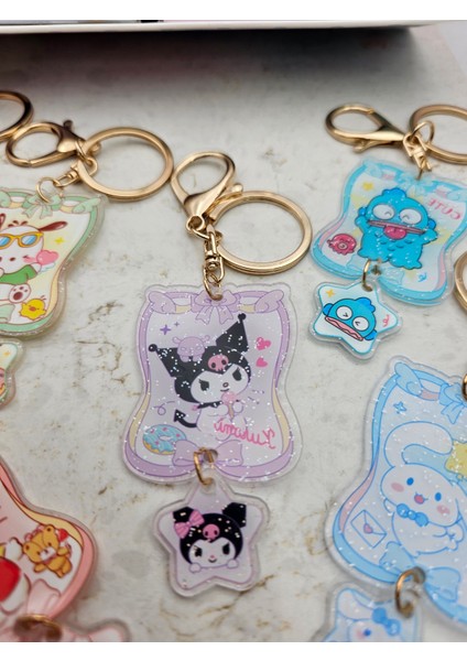 Sanrio Kawaii Şeffaf Baskılı Parıltılı Sevimli Anahtarlık Çanta Süsü Hediyelik Model Seçenekli 1ADET fırsatları
