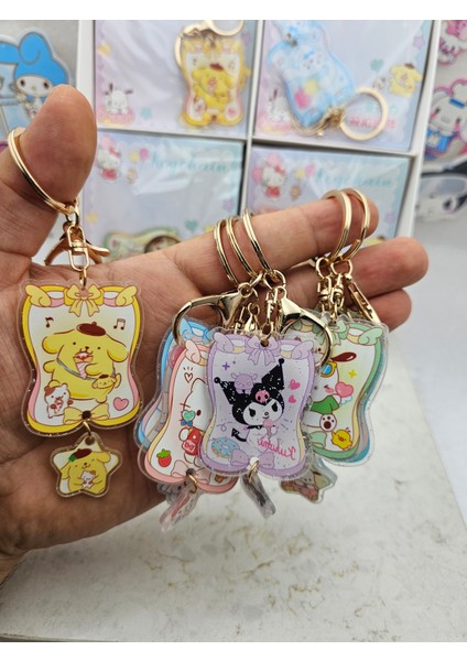 Sanrio Kawaii Şeffaf Baskılı Parıltılı Sevimli Anahtarlık Çanta Süsü Hediyelik Model Seçenekli 1ADET indirimleri