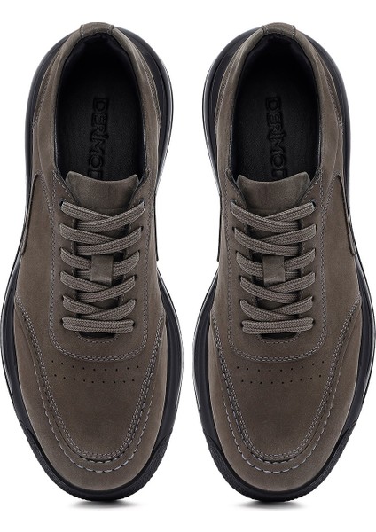 Erkek Gri Bağcıklı Kalın Tabanlı Nubuk Deri Sneaker 25WFD6114V3