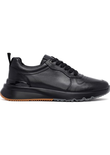 Erkek Siyah Bağcıklı Deri Casual Sneaker 25WFD612818