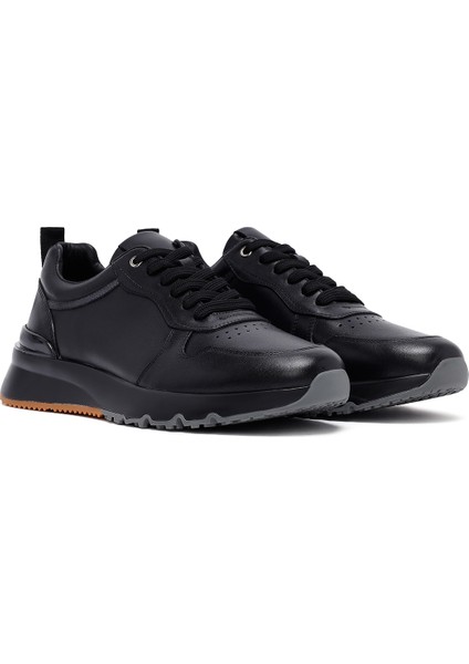 Erkek Siyah Bağcıklı Deri Casual Sneaker 25WFD612818 modelleri