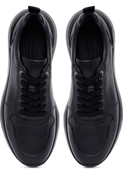 Erkek Siyah Bağcıklı Deri Casual Sneaker 25WFD612818