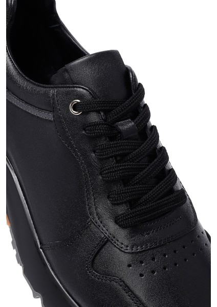 Erkek Siyah Bağcıklı Deri Casual Sneaker 25WFD612818