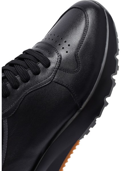 Erkek Siyah Bağcıklı Deri Casual Sneaker 25WFD612818