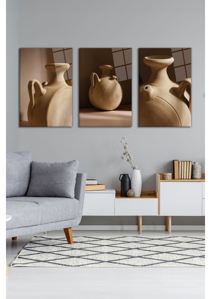 Kahverengi Vazo Natürmort 3'lü Cam Tablo Seti, Modern Ev Ofis Dekoru, Hediyelik Duvar Dekorasyonu modelleri