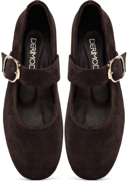 Kadın Kahverengi Tokalı Süet Deri Babet 25AFD270210