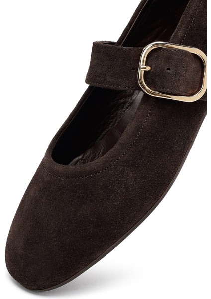 Kadın Kahverengi Tokalı Süet Deri Babet 25AFD270210