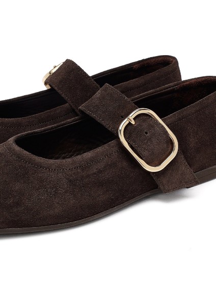 Kadın Kahverengi Tokalı Süet Deri Babet 25AFD270210