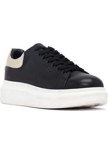 Kadın Siyah Bağcıklı Kalın Tabanlı Deri Sneaker 25AFD220518