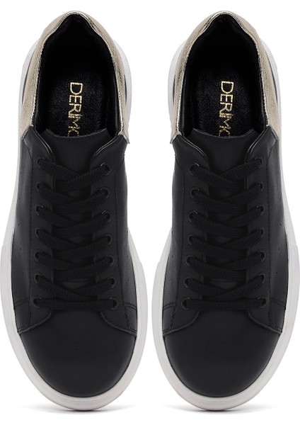 Kadın Siyah Bağcıklı Kalın Tabanlı Deri Sneaker 25AFD220518