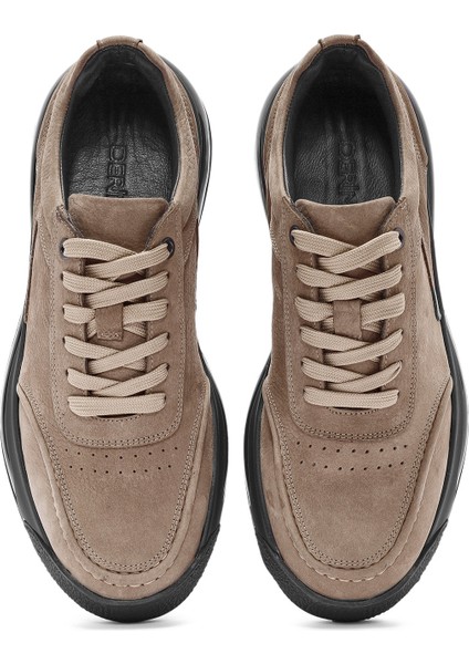 Erkek Vizon Bağcıklı Kalın Tabanlı Nubuk Deri Sneaker 25WFD6114V3