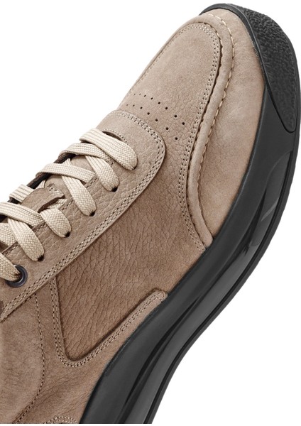 Erkek Vizon Bağcıklı Kalın Tabanlı Nubuk Deri Sneaker 25WFD6114V3