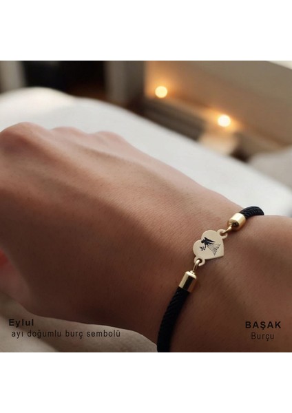14 Ayar Altın Plakalı Başak Burçlarına Özel Siyah Örgü Ipli Kalp Figürlü Hediye BILEKLIK-475BURÇ fiyatları