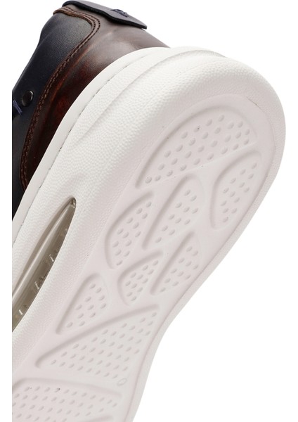 Erkek Lacivert Bağcıklı Kalın Tabanlı Deri Sneaker 25WFD611318