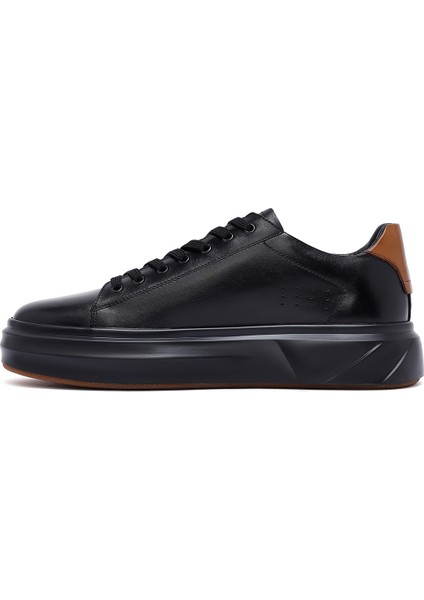 Erkek Siyah Bağcıklı Kalın Tabanlı Deri Sneaker 25WFD611618 fiyatları