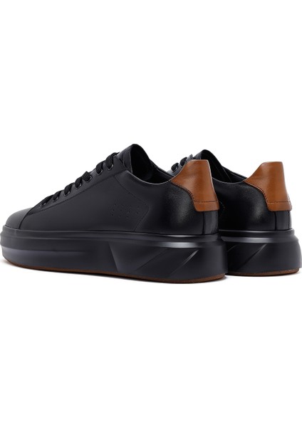 Erkek Siyah Bağcıklı Kalın Tabanlı Deri Sneaker 25WFD611618 indirimleri