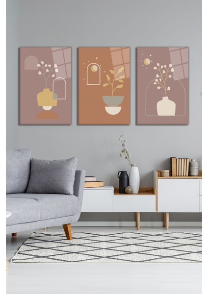 Minimalist Bohem Illüstrasyon 3'lü Cam Tablo Seti, Modern Ev Ofis Dekoru Hediyelik Duvar Dekorasyonu modelleri