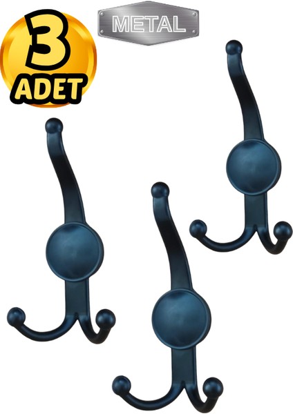 Metal Boncuk Portmanto Askısı Siyah Duvar Tipi – 3’lü