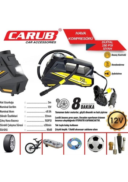 Carub Hava Kompresörü Dijital 150 Psi Siyah fiyatları