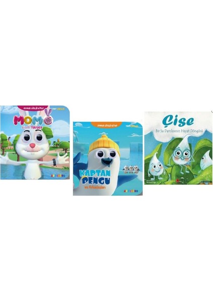 Set Oynar Gözlü Kitap Momo Akıllı Tavşan - Oynar Gözlü Kitap Kaptan Pengu - (Çise Kitabı Hediye)