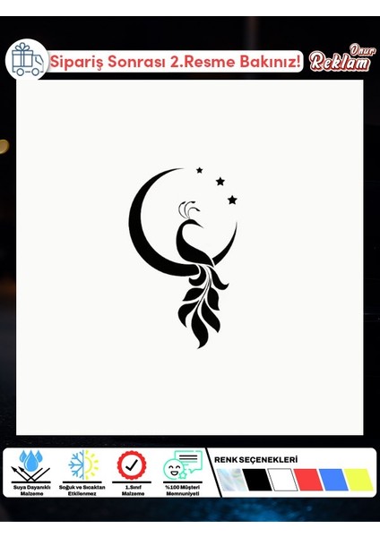 Hilal ve Yıldızlı Çiçek Desenli Sticker – Flat Sticker Serisi
