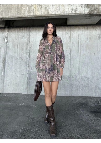 Içi Astarlı Şifon Elbise - Desenli