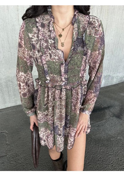 Içi Astarlı Şifon Elbise - Desenli fiyatları