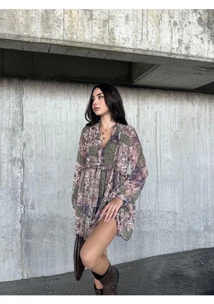 Içi Astarlı Şifon Elbise - Desenli fırsatları