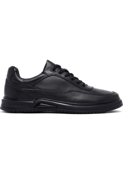 Erkek Siyah Bağcıklı Deri Casual Sneaker 25WFD660318