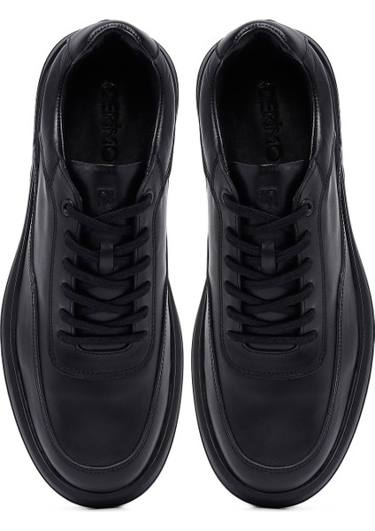 Erkek Siyah Bağcıklı Deri Casual Sneaker 25WFD660318
