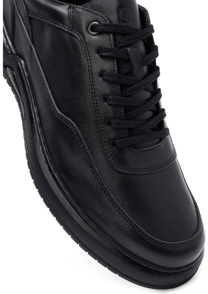 Erkek Siyah Bağcıklı Deri Casual Sneaker 25WFD660318