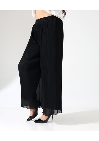 Piliseli Astarlı Şifon Pantolon