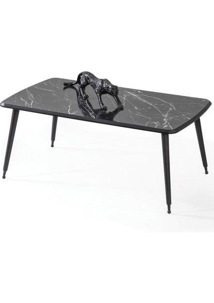 60x100 cm Lüx Ayaklı Orta Sehpa Siyah Mermer A11