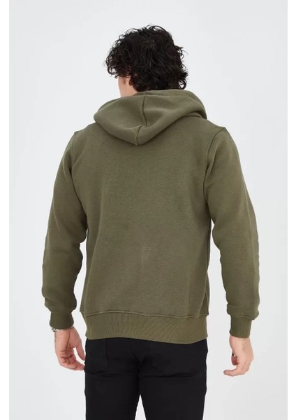 Erkek Kapüşonlu Baskılı Fermuarlı Hırka - Yeşil fiyatları