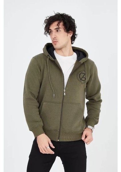 Erkek Kapüşonlu Baskılı Fermuarlı Hırka - Yeşil modelleri