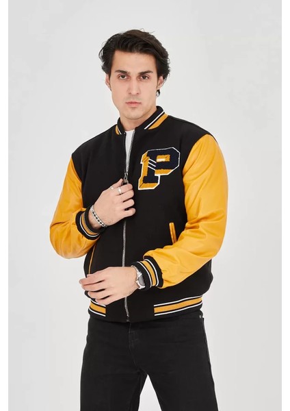 Erkek Içten Elyaf ve Astarlı Kolları Suni Deri Ceket - Sarı fiyatları