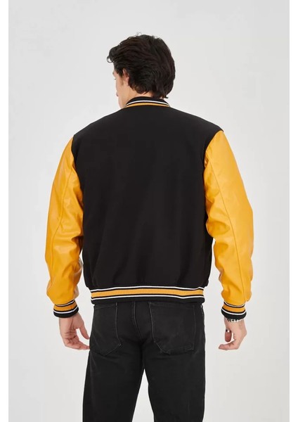 Erkek Içten Elyaf ve Astarlı Kolları Suni Deri Ceket - Sarı modelleri