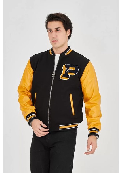 Erkek Içten Elyaf ve Astarlı Kolları Suni Deri Ceket - Sarı fırsatları