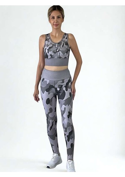 3D Baskılı Özel Tasarım Premium Kalite Toparlayıcı Crop ve Yüksek Bel Tayt Kamuflaj Takım fiyatları