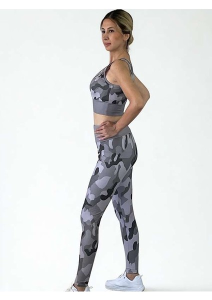 3D Baskılı Özel Tasarım Premium Kalite Toparlayıcı Crop ve Yüksek Bel Tayt Kamuflaj Takım modelleri