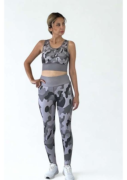 3D Baskılı Özel Tasarım Premium Kalite Toparlayıcı Crop ve Yüksek Bel Tayt Kamuflaj Takım fırsatları