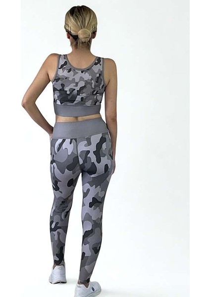 3D Baskılı Özel Tasarım Premium Kalite Toparlayıcı Crop ve Yüksek Bel Tayt Kamuflaj Takım indirimleri