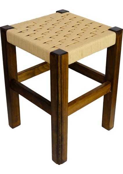 El Yapımı Ahşap Örmeli Hasır Tabure 40 cm | Şık ve Zarif Tasarım